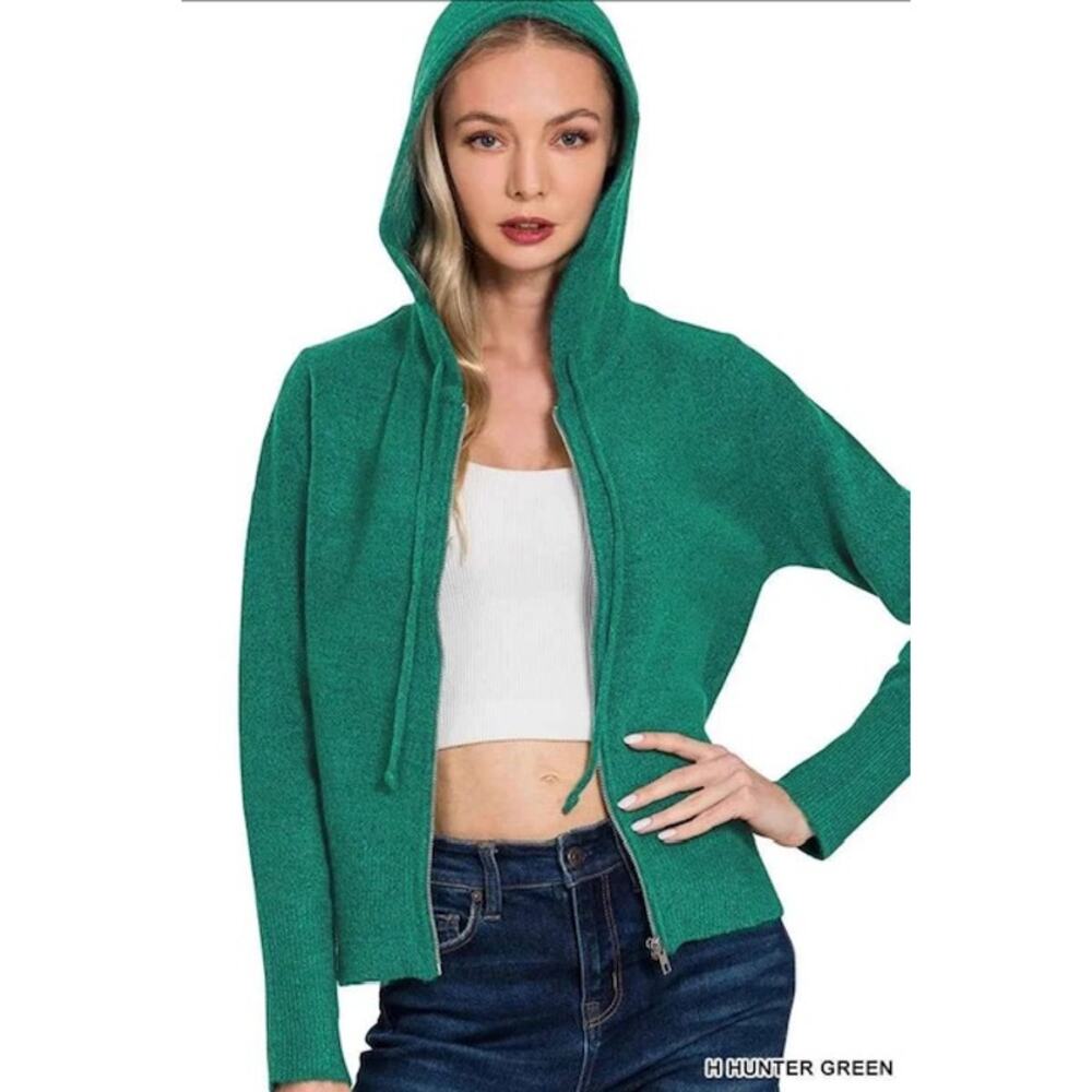 Zenana - Zip Up Hooded Cardigan - Small